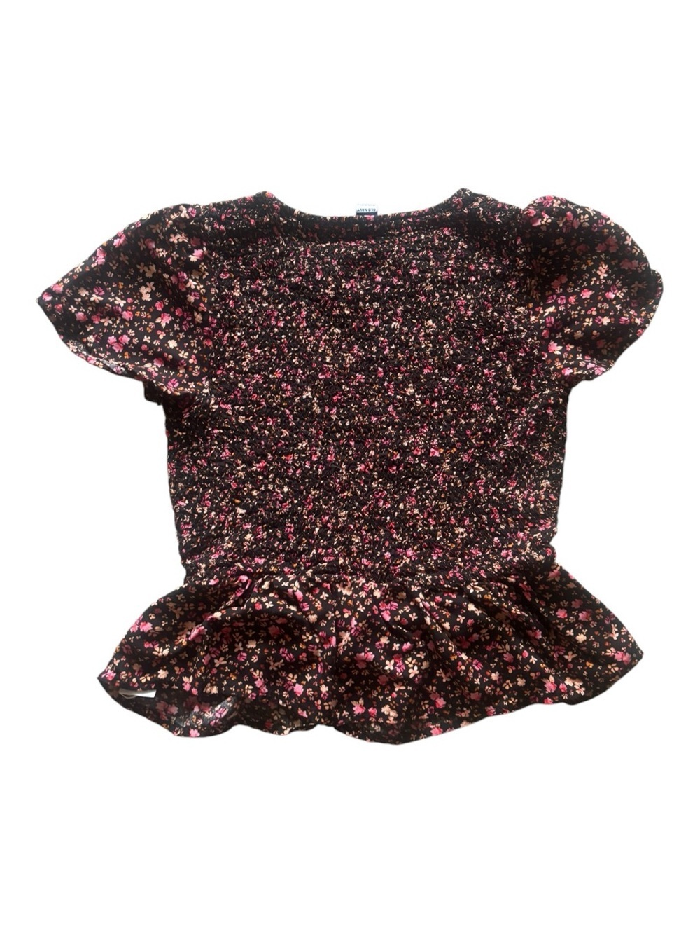 Old Navy Black Floral Smocked Peplum Blouse Size Extra Small (XS)